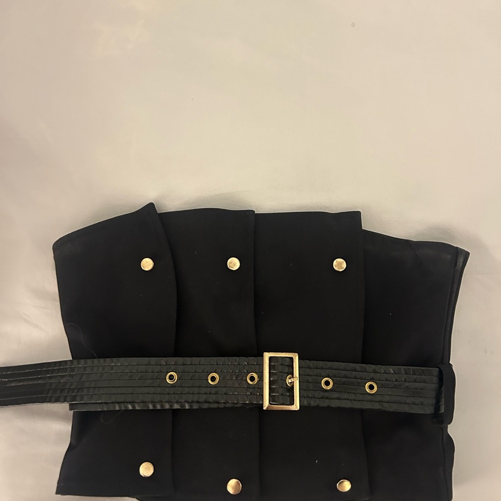 Camila Coelho Black Quilted Waist Belt with Gold Buckle